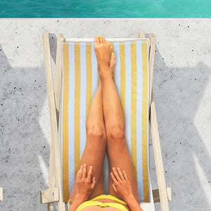 Two SaaSoh GPL Collection Cabana Stripes yellow pool and beach towels with bright stripe patterns, perfect for bath or beach use.