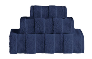 Luxurious SaaSoh Apogee Collection navy bath towel with soft, plush fabric and elegant design, perfect for upscale bathroom decor.