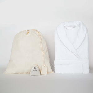 White Aspen Collection bathrobe from SaaSoh, soft and plush, displayed on a hanger with a cozy, luxurious look.