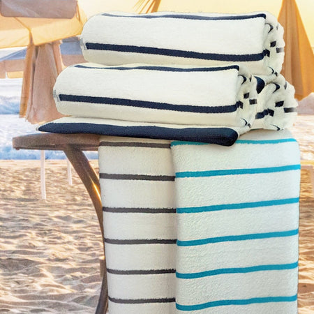 Premium Cotton-Poly Blend Horizontal Stripes Pool Towels 2 PK