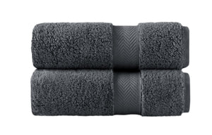 Two dark coal-colored SaaSoh Klassic Collection bath hand towels displayed on a clean background.