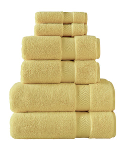 Set of six SaaSoh Klassic Collection bath towels in vibrant lemon yellow, soft and plush for everyday use.