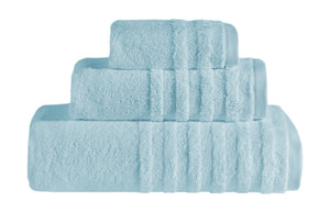 Set of three blue ice bath towels from SaaSoh Opulent Collection, plush and soft, displayed neatly folded.