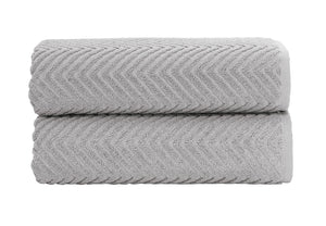 Set of two SaaSoh Venice Collection luxury jacquard bath towels in rock color, showcasing elegant woven pattern and plush texture.