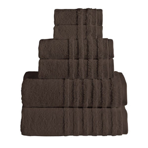 Set of six SaaSoh Opulent Collection chocolate bath towels, plush and soft with luxurious texture.