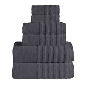 Set of six SaaSoh Opulent Collection bath towels in coal color, soft and plush fabric for luxurious bathroom comfort.